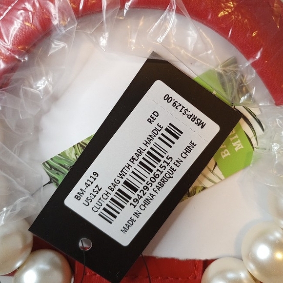 Badgley Mischka Clutch Bag w/ Pearl Handle Red NWT - Picture 9 of 10